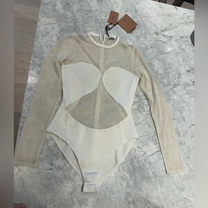 $2300 Alaia White Sheer Mesh Bodysuit 36 Small